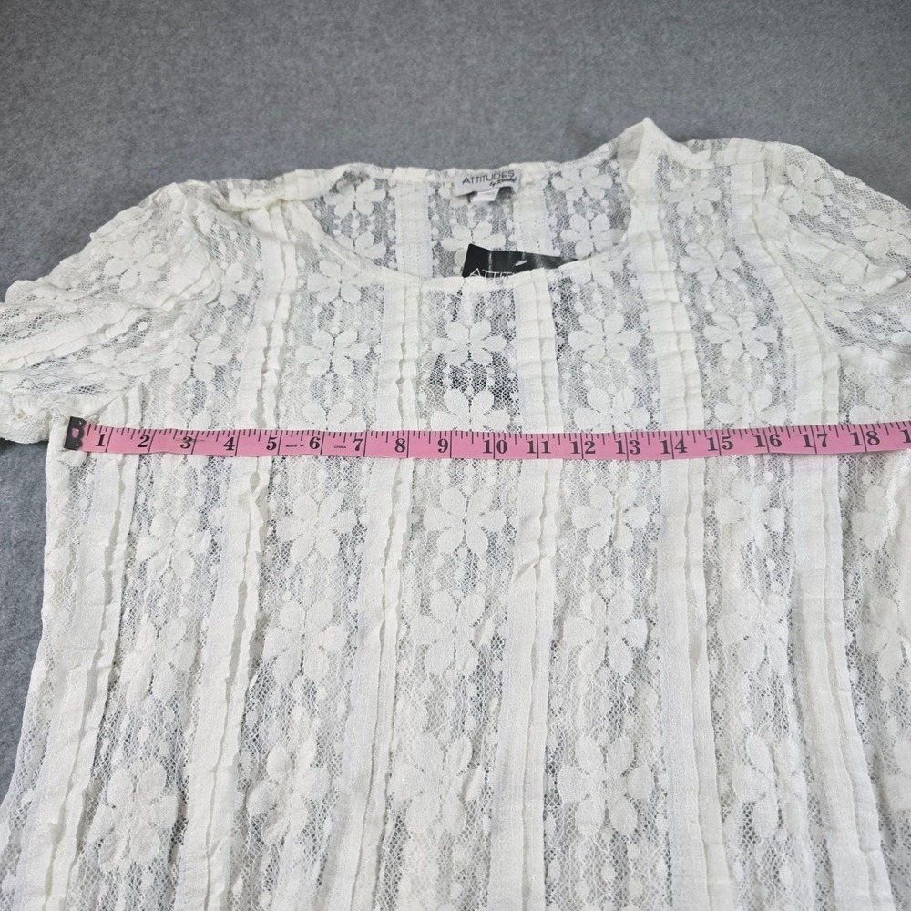 ATTITUDES by Renee White Lace Sheer Bell Sleeve Tunic Top Women's Size L whimsy - Picture 11 of 13
